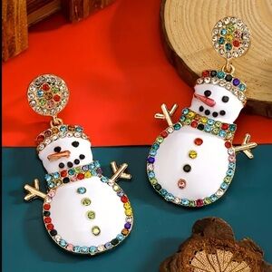 Snowman & Rhinestone Dangle Earrings